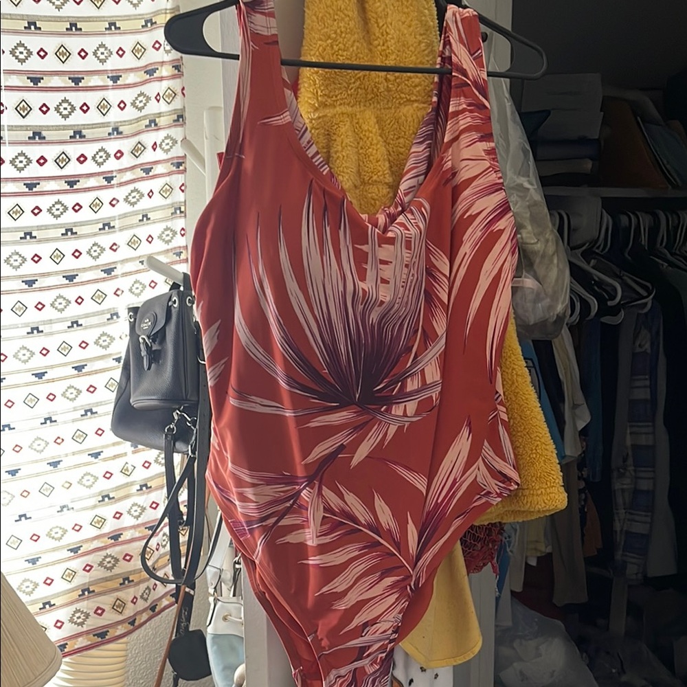 Tropical Red and White One-Piece Swimsuit